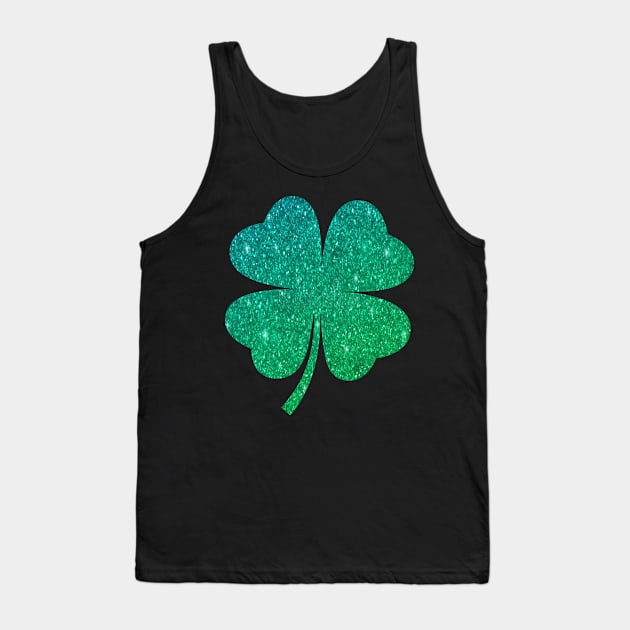 St Patricks Day, Ombre Green Faux Glitter 4 Leaf Clover Tank Top by Felicity-K